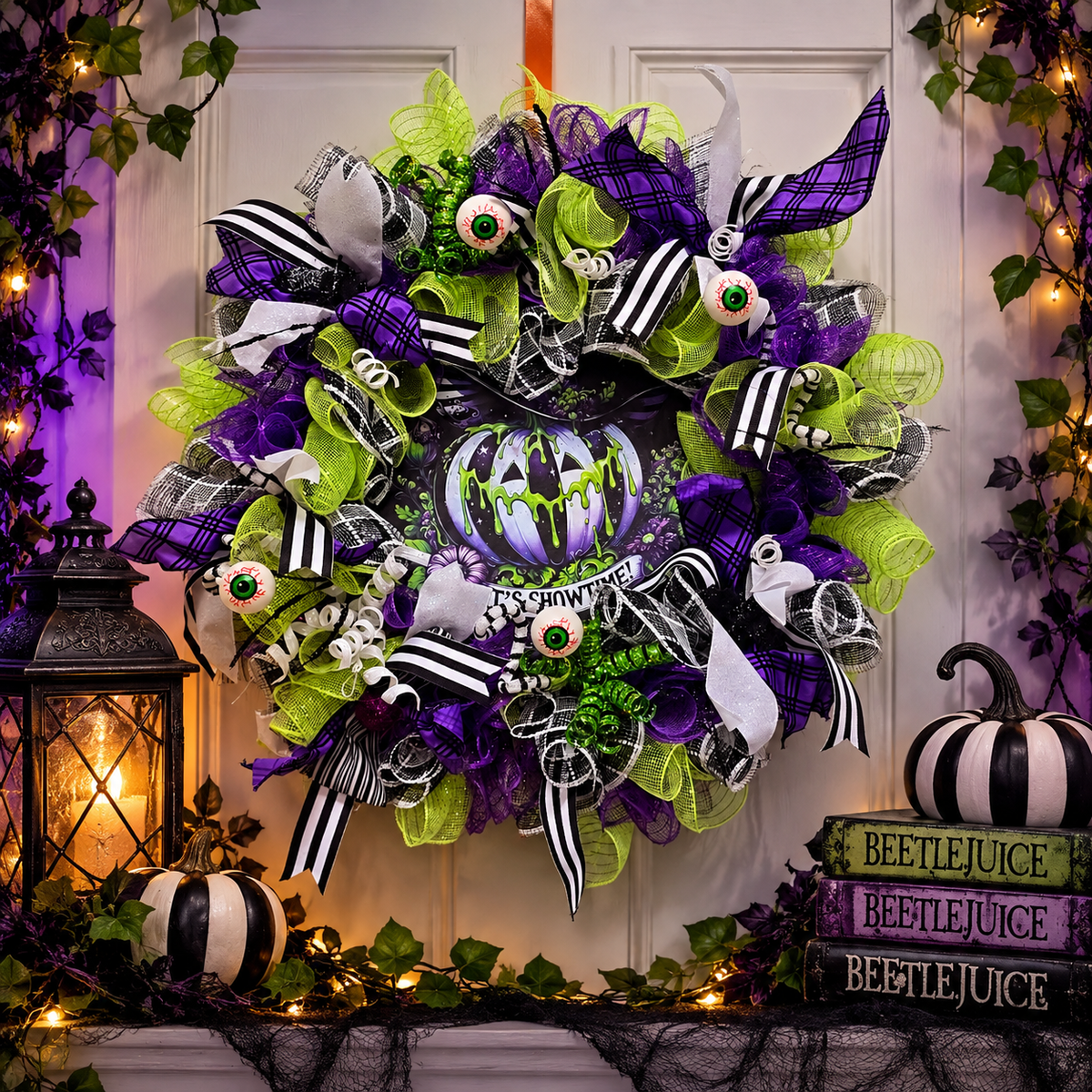 Beetlejuice-Inspired Halloween Wreath