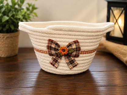 🍁🎀 Harvest Plaid Rope Basket 🎀🍁