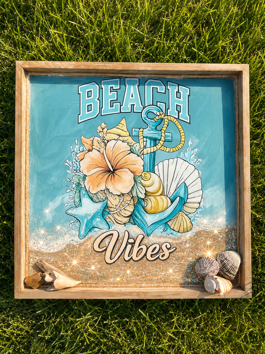 🌊 Beach Vibes Framed Coastal Sign