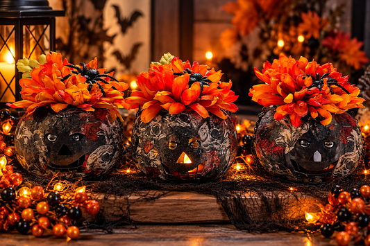 🎃 Spooky Floral Pumpkin Décor 🕷️🖤