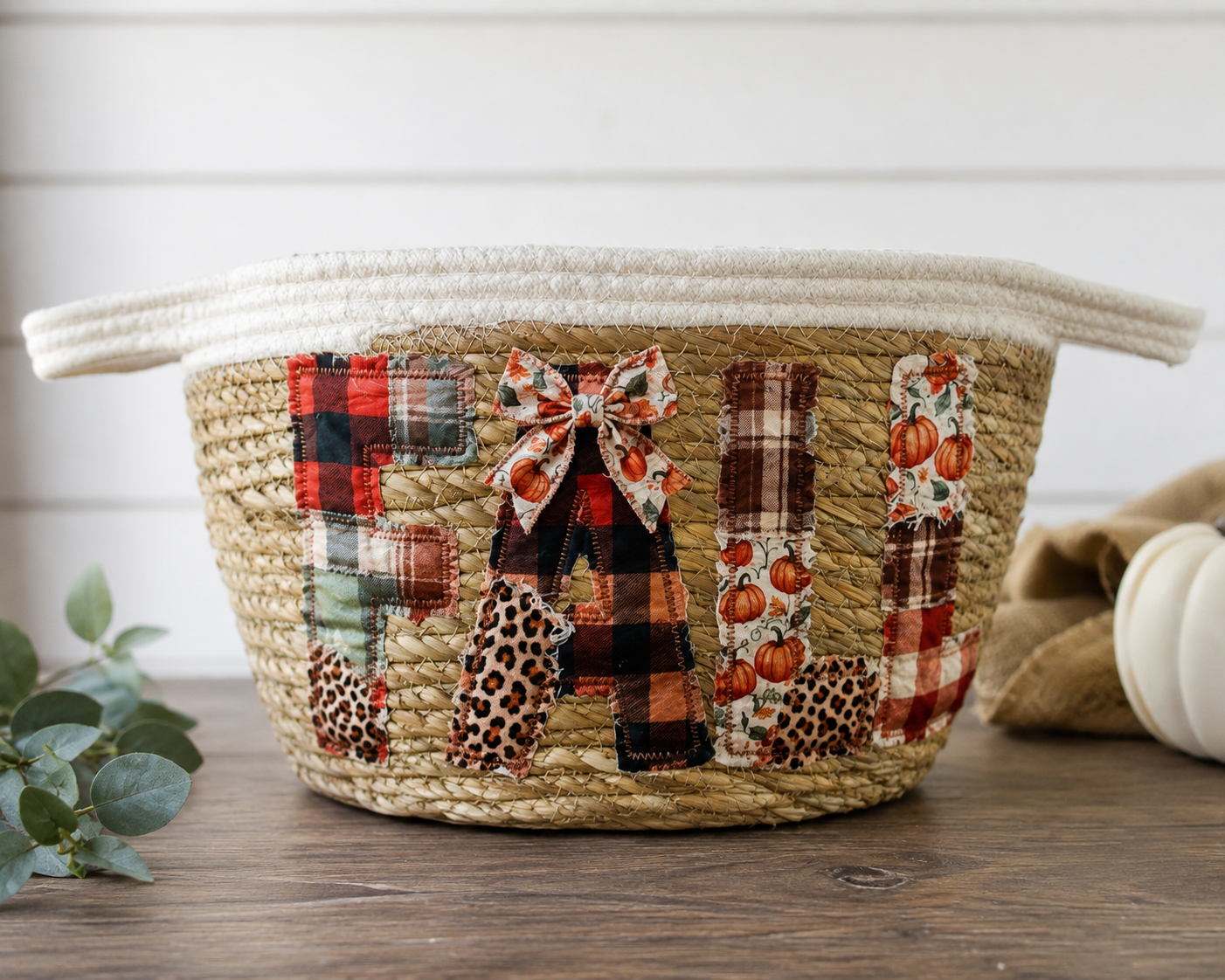 🍂 Fall Patchwork Rope Basket 🍂