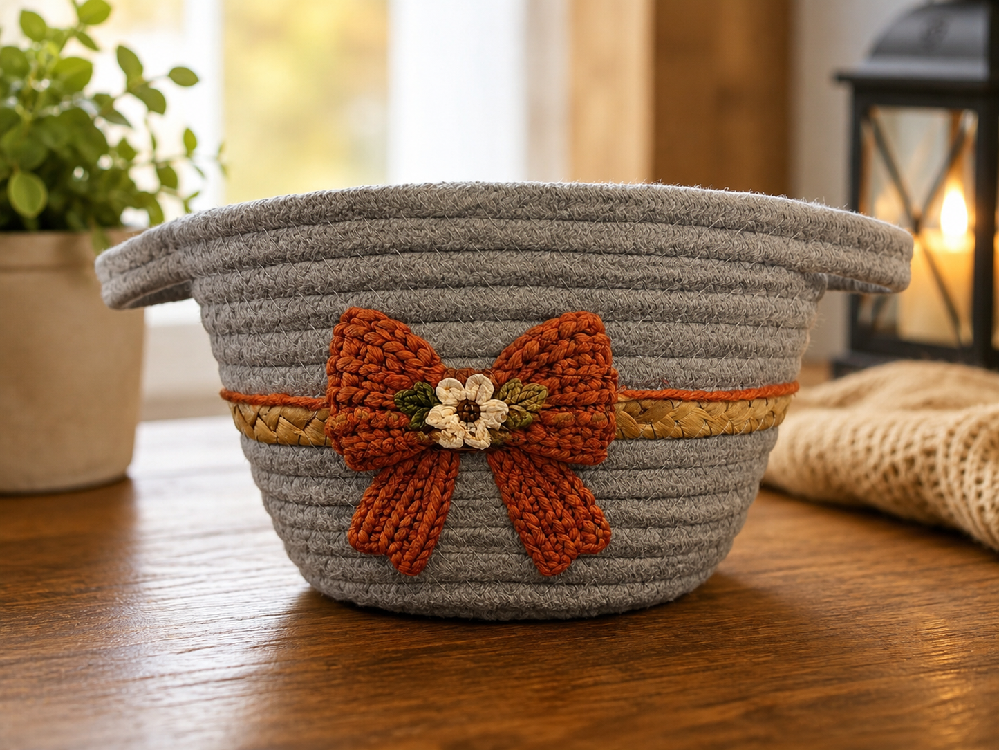 🍂🎀 Autumn Bow Rope Basket – Small 🎀🍂