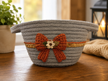🍂🎀 Autumn Bow Rope Basket – Small 🎀🍂