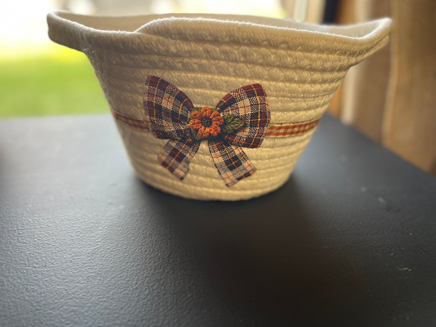 🍁🎀 Harvest Plaid Rope Basket 🎀🍁