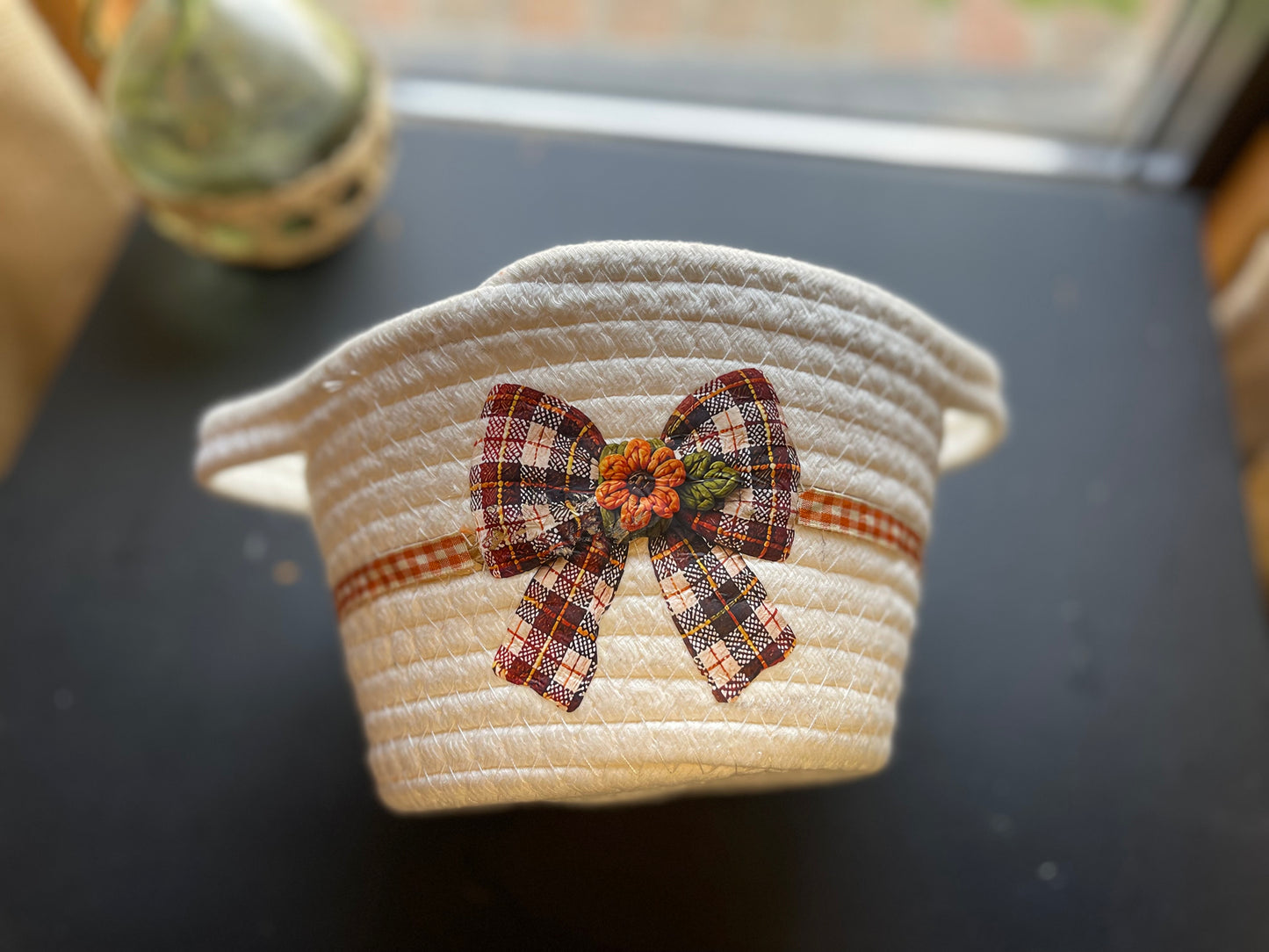 🍁🎀 Harvest Plaid Rope Basket 🎀🍁