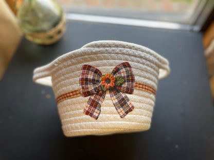 🍁🎀 Harvest Plaid Rope Basket 🎀🍁